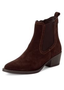 Chelseaboots Tamaris, Damen, Gr. 38, mokka, Elastischer Einsatz, Veloursleder, unifarben, Schuhe Chelseaboots, Blockabsatz, Cowboy Stiefelette, Westernstiefelette mit Gummizug