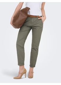 Chinohose Only "ONLBIANA &ndash; Chinohose mit G&uuml;rtel und Umschlagsaum", Damen, Gr. 40L, L&auml;nge 32, gr&uuml;n (smokey olive), Web, Obermaterial: 98% Baumwolle, 2% Elasthan, unifarben, slim fit kn&ouml;chellang, Hosen Chinohose, slim fit, modisch, Web, Baumwollmischung
