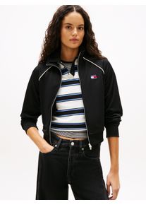 Yoga-Sweatjacke Tommy Jeans "TJW BADGE TRACK JACKET EXT", Damen, Gr. S (36), schwarz, Sweatware, Obermaterial: 89% Polyester, 11% Elasthan, unifarben mit Farbeinsatz, angesetztes B&uuml;ndchen, Sweatjacken Yoga-Sweatjacke