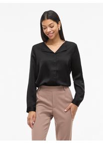 Hemdbluse Vila "VIELLETTE V-NECK L/S SATIN SHIRT - NOOS", Damen, Gr. 36, schwarz, Obermaterial: 100% Polyester, unifarben, regular fit normal, Blusen Hemdbluse