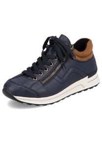 Sneaker Rieker, Damen, Gr. 43, blau (blau, braun), Synthetik, Schuhe Sneaker, mit weichem Schaftrand, Freizeitschuh, Halbschuh, Schn&uuml;rschuh