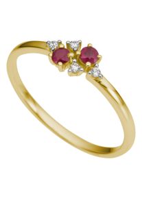 Fingerring Firetti "Schmuck Geschenk Gold 375 Damenring Goldring Fantasie" Gr. 17, gelbgoldfarben, wei&szlig;goldfarben, rot, Fingerringe, Damen, 17, 0,04 P2 = erkennbare Einschl&uuml;sse, Diamanten Gelbgold 375, 1,4mm, Diamanten, Gelbgold 375, Fingerring, mit Rubin - mit Brillanten