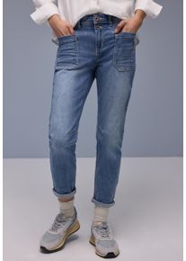 Loose-fit-Jeans Street One "Style Charlie Boyfriend", Damen, Gr. 30, L&auml;nge 28, medium random wash, Denim/Jeans, Obermaterial: 63% Baumwolle, 23% Polyester, 12% Viskose, 2% Elasthan, unifarben, loose fit lang, Jeans Loose-fit-Jeans, im 5-Pocket-Style und mit Viskose und Stretch