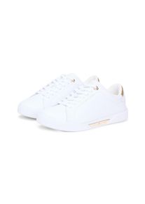 Plateausneaker Tommy Hilfiger "ESSENTIAL CHIC COURT SNEAKER", Damen, Gr. 41, wei&szlig;, Leder, Schuhe Plateausneaker, Freizeitschuh, Halbschuh, Schn&uuml;rschuh, Logo-Applikation im Plateau