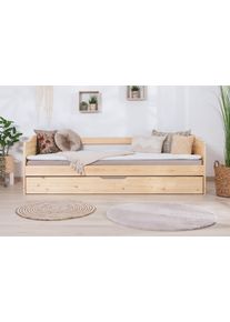 Funktionsbett Ticaa "Melinda, Daybett, Jugendbett, 2 Schlafpl&auml;tze, Schublade auf Rollen", beige (kiefer massiv natur), B:96cm L:204cm, Daybetten, Funktionsbett, FSC-zertifizierte Kiefer, 2 Rollroste, Massivholz