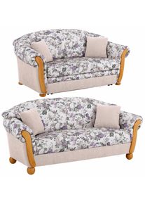 Polstergarnitur Home Affaire "Milano, bequem durch Federkern, Landhaus Stil, geschwungene Armlehnen", beige (creme, flieder gebl&uuml;mt), H:83cm T:81cm, Sitzm&ouml;bel-Sets, Polstergarnitur, 2-Sitzer und 3-Sitzer