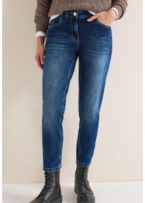 Slim-fit-Jeans Cecil "Style Scarlett", Damen, Gr. 34, L&auml;nge 30, blau (mid blau wash), Denim/Jeans, Obermaterial: 78% Baumwolle, 20% Polyester, 2% Elasthan. Futter: 52% Polyester, 48% Baumwolle, unifarben, slim fit lang, Jeans Slim-fit-Jeans, mit Stretch