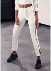H.I.S. Sweathose H.I.S, Damen, Gr. 48/50, N-Gr, beige (ecru), Interlock, Obermaterial: 60% Baumwolle, 40% Polyester, unifarben, Basic, bequem lang, Hosen Sweathose, mit Rei&szlig;verschluss am Beinsaum, Loungeanzug, Topseller