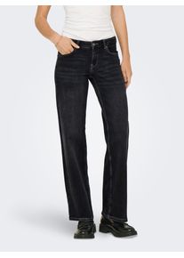 Straight-Jeans Only "ONLJUDY-O LW WIDE LEG DNM TAI850 NOOS", Damen, Gr. S (36), N-Gr, schwarz (washed schwarz detail:rg), Denim/Jeans, Obermaterial: 99% Baumwolle, 1% Elasthan, unifarben, normal, Jeans Straight-Jeans, in dunkler Waschung, gerade Form, niedrige Leibh&ouml;he