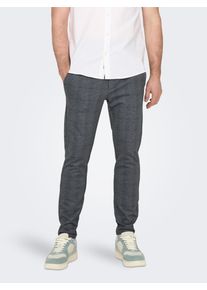 Only & Sons Chinohose ONLY & SONS "ONSMARK SLIM CHECK 020919 PANT NOOS", Herren, Gr. 33, L&auml;nge 34, blau (marineblaus), Web, Obermaterial: 64% Viskose, 31% Polyester, 5% Elasthan, unifarben, slim fit kn&ouml;chellang, Hosen Chinohose