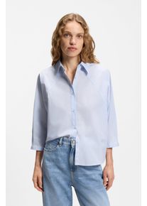 Hemdbluse BOSS Orange "Belenta Premium Damenmode", Damen, Gr. 44, light, pastel blau 456, Popeline, Obermaterial: 100% Baumwolle, unifarben, relaxed fit h&uuml;ftlang, Kimono&auml;rmel 1-Knopf-Manschette, Blusen Hemdbluse, aus Baumwoll-Popeline, mit Kimono&auml;rmeln