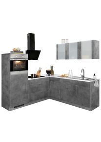 Wiho-K&uuml;chen Winkelk&uuml;che WIHO K&Uuml;CHEN "Cali", grau (k&uuml;che: grau, korpus: betonfarben, arbeitsplatte: canvas grau), B:210cm T:220cm, Komplettk&uuml;chen-Sets, Winkelk&uuml;che, ohne E-Ger&auml;te, Stellbreite 210 x 220 cm