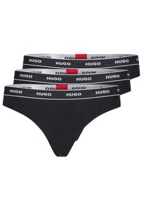 String HUGO UNDERWEAR "TRIPLET THONG STRIPE", Damen, Gr. L, 3 Stk., schwarz (schwarz 001), Jersey, Obermaterial: 95% Baumwolle, 5% Elasthan, unifarben, k&ouml;rpernah, Unterhosen String, mit HUGO Logo-Elastikbund