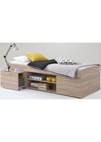 Funktionsbett FMD, braun (struktureichefarben hell), B:95,4cm H:57,5cm L:203,6cm, Daybetten, Funktionsbett