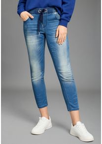 Jogg Pants Kangaroos "7/8 JOGG-DENIM", Damen, Gr. 50, N-Gr, blau (blau used), Jersey, Obermaterial: 59% Alpaka, 40% Polyester, 1% Elasthan, Abriebeffekte, Basic, bequem 7/8-L&auml;nge, Jeans Jogg Pants, weites Bein, mit Used-Waschung, hohe Leibh&ouml;he, 7/8-L&auml;nge