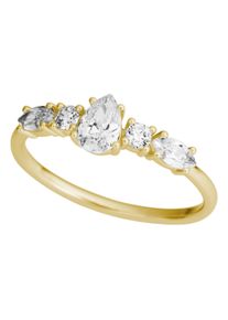 Fingerring Firetti "Schmuck Geschenk Gold 375 Damenring Goldring Fantasie" Gr. 18, gold (gelbgoldfarben, kristallwei&szlig;), Fingerringe, Damen, 18, Gelbgold 375, 1,5mm, Fingerring, mit Zirkonia (synth.)