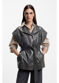 Lederimitatweste BOSS Orange "Jacaro Premium Damenmode", Damen, Gr. 48, open grau 067, Web, Obermaterial: 100% Polyester, unifarben, normal, Westen Lederimitatweste, mit Tailleng&uuml;rtel, Stehkragen