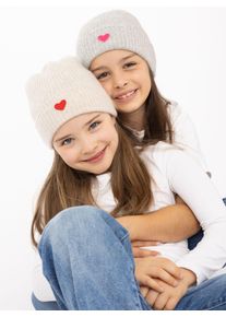 Beanie Zwillingsherz "Heart-Patch", Baby, hellbeige, Strick, Obermaterial: 100% Kaschmir, M&uuml;tzen Beanie, Kids-Kaschmir M&uuml;tze mit Herzpatch