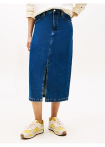 Jeansrock Tommy Hilfiger "DNM EMI MIDI STRAIGHT SKIRT HW", Damen, Gr. 38, blau (emi), Web, Obermaterial: 100% Baumwolle, unifarben, straight fit wadenlang, R&ouml;cke Jeansrock