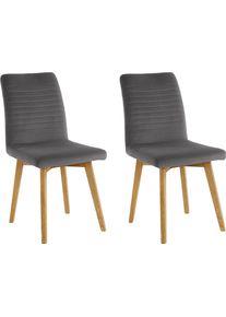 Esszimmerstuhl OTTO products "Alessja", grau (dunkelgrau, eiche natur, dunkelgrau), B:47cm H:94cm T:62cm, Holzwerkstoff, Massivholz, Polyester, St&uuml;hle, Esszimmerstuhl, Bezug aus Microfaser, Gestell aus Eiche Massivholz