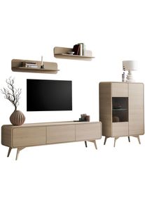 Wohnwand Home Affaire "Torsby, moderne Anbauwand, Komplettset im Scandi-Stil", eiche natur, B:290cm H:170cm T:39cm, Holzwerkstoff, Kastenm&ouml;bel-Sets, Wohnwand, enth&auml;lt Vitrine, Lowboard, und Wandboards, 290 cm breit