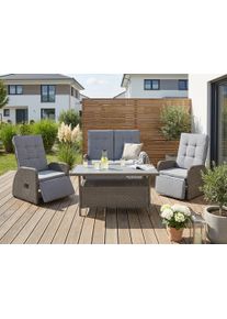 Gartenlounge-Set Konifera "Vigo", grau (graubraun, graubraun), Loungeset Vigo, Polyrattan, Sitzm&ouml;bel-Sets, Gartenlounge-Set, Polyrattan, Aluminium, verstellbare R&uuml;ckenlehne und Fu&szlig;ablage