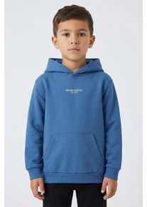 Kapuzensweatshirt name it "NKMBRODY LS NREG SWEAT WH BRU NOOS", Jungen, Gr. 122/128, blau (delft), Sweatware, Obermaterial: 70% Baumwolle, 30% Polyester, bedruckt, unifarben, normal normal, Rundhals, Rippb&uuml;ndchen, Sweatshirts Kapuzensweatshirt, mit kleinem Logoprint
