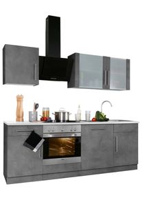 Wiho-K&uuml;chen K&uuml;chenzeile WIHO K&Uuml;CHEN "Cali", grau (k&uuml;che: grau, korpus: betonfarben, arbeitsplatte: canvas grau), B:220cm T:60cm, Komplettk&uuml;chen-Sets, K&uuml;chenzeile, mit E-Ger&auml;ten, Breite 220 cm