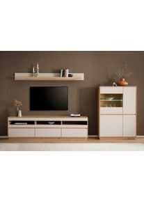 Wohnwand Home Affaire "Sonora, moderne Anbauwand, Komplettset in Kaschmir/Eiche", kaschmir, eiche artisan, B:292cm H:205cm T:45cm, Holzwerkstoff, Kastenm&ouml;bel-Sets, Wohnwand, enth&auml;lt Vitrine, Lowboard und Wandboard, 292 cm breit