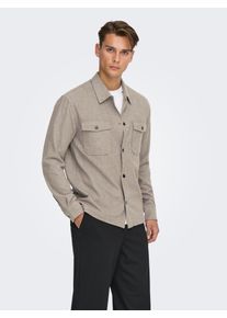 Only & Sons Langarmhemd ONLY & SONS "ONSMARK BRUSHED 0353 OVERSHIRT", Herren, Gr. L, N-Gr, beige (falcon), Web, Obermaterial: 64% Polyester, 33% Viskose, 3% Elasthan, unifarben, normal normal, ohne Ausschnitt, &Auml;rmel mit &Auml;rmelschlitz 1-Knopf-Manschette, Hemden Langarmhemd, Materialmix, regular fit