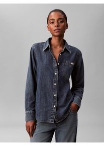 Jeansbluse Calvin Klein Jeans, Damen, Gr. XL (44), blau wharf, Denim/Jeans, Obermaterial: 100% Baumwolle, unifarben, regular fit normal, Rundhals, eingesetzt 1-Knopf-Manschette mit Schlitz, Blusen Jeansbluse, Regular fit, Brusttasche, abgerundeter Saum