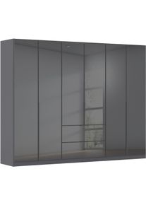 Dreht&uuml;renschrank OTTO HOME "Kleiderschrank Kleiderschr&auml;nke Schrank Garderobe AGORDO mit Glasfront", grau (graumetallic, glas basalt), B:271cm H:210cm T:54cm, Holzwerkstoff, Schr&auml;nke, Dreht&uuml;renschrank, mit Au&szlig;enschubk&auml;sten, in 7 Breiten und 2 H&ouml;hen MADE IN GERMANY