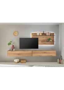 Wohnwand Home Affaire "City/Giron, moderne Anbauwand, Komplettset in vielen Farben verf&uuml;gbar", braun (eiche evoke), B:300cm H:180cm T:30cm, Holzwerkstoff, Kastenm&ouml;bel-Sets, Wohnwand, enth&auml;lt zwei H&auml;ngeschr&auml;nke & ein Wandpaneel