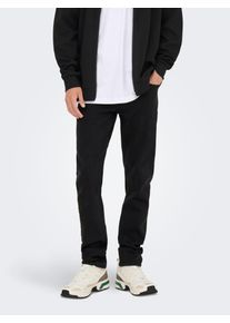Only & Sons Slim-fit-Jeans ONLY & SONS "ONSLOOM SLIM 5748 EY BOX JEANS MU", Herren, Gr. 34, L&auml;nge 32, schwarz (schwarz denim), Denim/Jeans, Obermaterial: 65% Baumwolle, 18% Polyester, 15% Viskose, 2% Elasthan, Abriebeffekte, slim fit lang, Jeans Slim-fit-Jeans, Baumwollmischung, slim fit