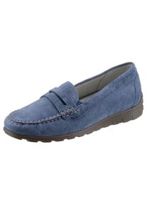 Waldl&auml;ufer Mokassin WALDL&Auml;UFER "H-LUCY", Damen, Gr. 6,5, blau (jeansblau), Veloursleder, Schuhe Mokassin, Slipper, Freizeitschuh, Halbschuh mit typischer Rahmennaht, H-Weite