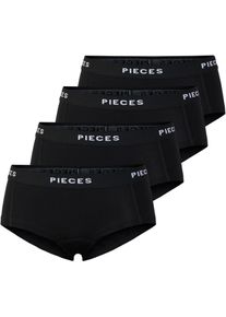 Hipster Pieces "PCLOGO LADY 4 PACK SOLID NOOS BC", Damen, Gr. M (38), 4 Stk., schwarz, Jersey, Obermaterial: 95% Baumwolle, 5% Elasthan, unifarben, unifarben mit Farbeinsatz, figurbetont, Unterhosen Hipster, Baumwollmischung