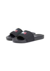 Pantolette Tommy Jeans "TJM POOL SLIDE", Herren, Gr. 43, schwarz, Textil, Schuhe Pantolette, Sommerschuh, Badeschuh, Hausschuh mit Logoschriftzug