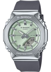 Chronograph Casio G-SHOCK, grau (grau, mintgr&uuml;n), Armbanduhren, Damen, Chronograph, Quarzuhr, Armbanduhr, Damenuhr, Herrenuhr, Stoppfunktion, Resinband