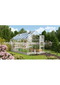 Gew&auml;chshaus Vitavia "Domus 11500", silber (silberfarben), B:257cm H:253,9cm T:449cm, Gew&auml;chsh&auml;user, Gew&auml;chshaus, mit Doppelschwingt&uuml;ren, bodentiefer T&uuml;rschwelle, 3 mm Sicherheitsglas