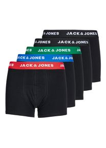 Jack & Jones Trunk JACK & JONES JUNIOR "JACHUEY eng anliegend, mit Stretchbund, 5er Pack", Jungen, Gr. 152, 5 Stk., schwarz (electric blau lemonade pack:schwarz, schwarz, schwarz, schwarz), Jersey, Obermaterial: 95% Baumwolle, 5% Elasthan, unifarben, eng, Unterhosen Trunk, unifarben, casual, eng, Jersey
