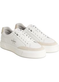 Sneaker Calvin Klein Jeans "BASKET CUPSOLE LACEUP LTH MIX", Damen, Gr. 36, wei&szlig;, beige, Leder, Lederimitat, unifarben mit Farbeinsatz, Schuhe Sneaker, Basket-Sneaker, Halbschuh, Schn&uuml;rschuh mit Plateausohle