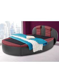 Rundbett, bunt (schwarz, bordeauxrot), B:180cm L:230cm, Bezug Bett: Kunstleder;Bonnell-Federkernmatratze: 51% Polypropylen, 39% Polyester, 10% Baumwolle;Kaltschaummatratze: 100% Polyester, Bezug abnehm- und waschbar bis 60C, Westfalia Schlafkomfort, Betten, Rundbett, mit Bettkasten