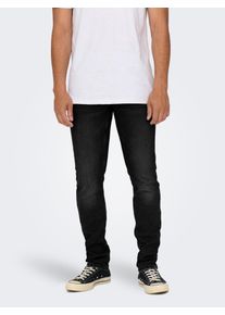 Only & Sons Regular-fit-Jeans ONLY & SONS "ONSWEFT REG 7900 EY BOX JEANS NOOS", Herren, Gr. 31, L&auml;nge 34, schwarz denim, Denim/Jeans, Obermaterial: 50% Baumwolle, 30% Polyester, 18% Viskose, 2% Elasthan, Abriebeffekte, regular fit lang, Jeans Regular-fit-Jeans, Baumwollmischung, regular fit