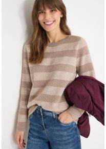 Rundhalspullover Cecil, Damen, Gr. XS (36), urban taupe, Strick, Obermaterial: 85% Polyester, 15% Baumwolle, gestreift, l&auml;ssig geschnitten h&uuml;ftbedeckend, Rundhals, Pullover Rundhalspullover, mit Streifenmuster
