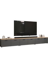 TV-Wand Home Affaire "Bajo", anthrazit, evoke eiche, B:360cm H:50cm T:40cm, Holzwerkstoff, Kunststoff, Kastenm&ouml;bel-Sets, TV-Wand, Set bestehend aus: 3x TV-Lowboards