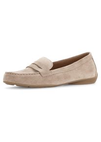 Mokassin Gabor, Damen, Gr. 39, Leder, beige, Veloursleder, unifarben, Schuhe Mokassin, Slipper, Bequemschuh, Flats mit modischem Zierriegel