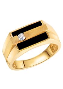 Fingerring Firetti "Schmuck Geschenk Silber 925 Silberring Ringkopf eckig" Gr. 20, schwarz (gelbgoldfarben, schwarz, kristallwei&szlig;), Fingerringe, Herren, 20, Silber 925 (Sterlingsilber), 4mm, Fingerring, mit Onyx, Zirkonia (synth.)