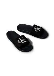 Pantolette Calvin Klein Jeans "ESS SLIDE CV", Herren, Gr. 44, Textil, schwarz, bestickt, unifarben, Schuhe Pantolette, Badeschuh, Flat, Poolslides mit Logoschriftzug