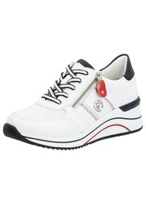 Keilsneaker Remonte, Damen, Gr. 37, bunt (wei&szlig;, dunkelblau), Leder, Lederimitat, Schuhe Keilsneaker, Freizeitschuh, Halbschuh, Schn&uuml;rschuh mit Metallic-Kontrastbes&auml;tzen