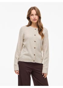 Strickjacke Vila "VIVIOLI O-NECK RIB KNIT CARDIGAN-NOOS", Damen, Gr. M, beige (super light natural melan), Strick, Obermaterial: 67% Polyacryl, 30% Polyester, 3% Elasthan, unifarben, regular fit normal, Rundhals, Rippstrickb&uuml;ndchen, Strickjacken Strickjacke